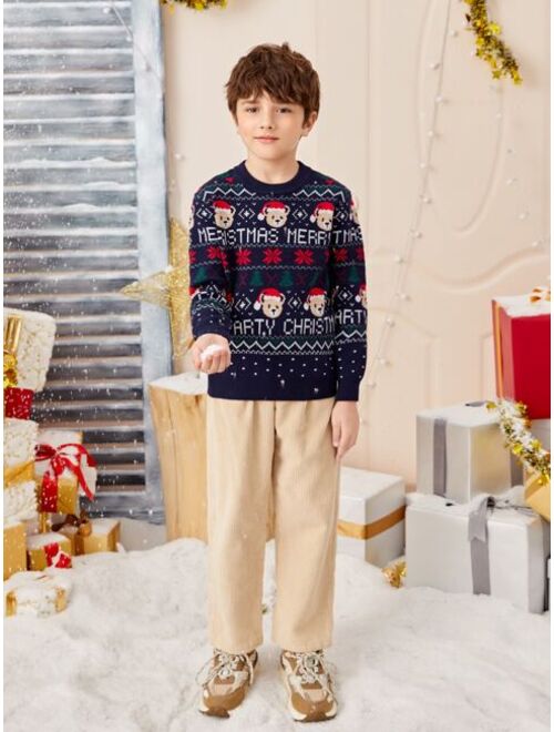 SHEIN Boys Christmas & Cartoon Pattern Sweater