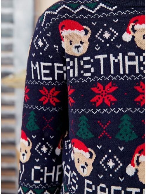 SHEIN Boys Christmas & Cartoon Pattern Sweater