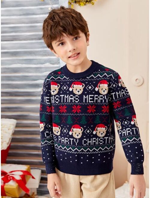 SHEIN Boys Christmas & Cartoon Pattern Sweater