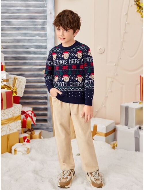 SHEIN Boys Christmas & Cartoon Pattern Sweater