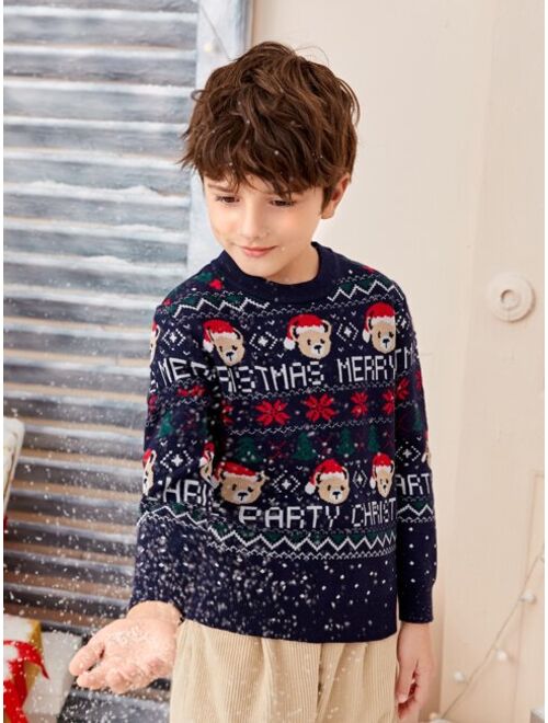 SHEIN Boys Christmas & Cartoon Pattern Sweater