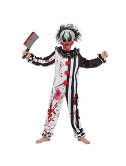 Boy Bleeding Killer Clown Costume, Horror Slasher Clown Costume for Halloween Dress Up Parties, Scary Theme Party, Killer Clown Role Playing-L