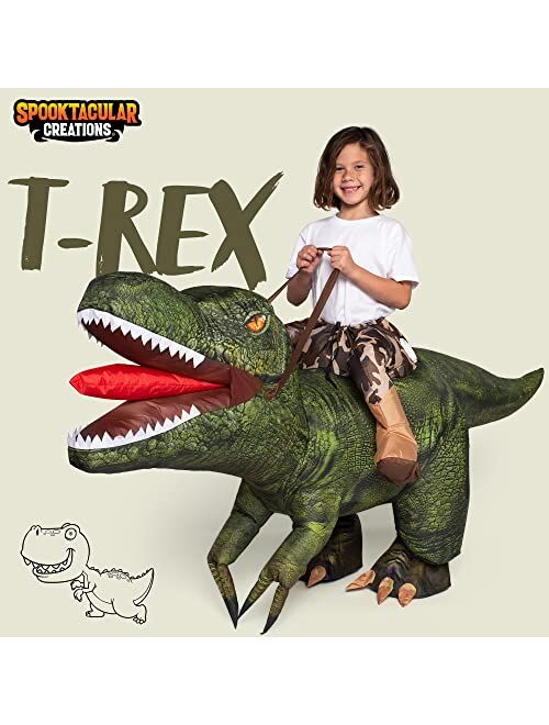 Spooktacular Creations T-Rex Inflatable Costume for Kids, Funny Air Blow Up Costumes, Digital Printing Ride-On Dinosaur Costumes for Halloween Costume Parties