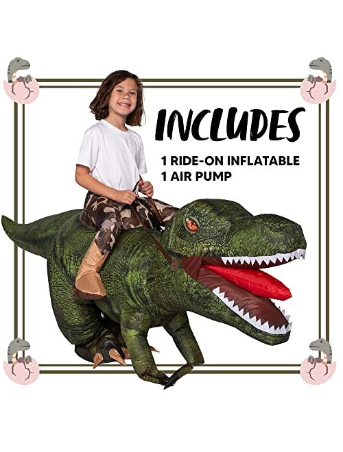 Spooktacular Creations T-Rex Inflatable Costume for Kids, Funny Air Blow Up Costumes, Digital Printing Ride-On Dinosaur Costumes for Halloween Costume Parties