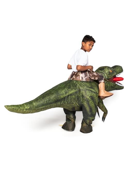 Spooktacular Creations T-Rex Inflatable Costume for Kids, Funny Air Blow Up Costumes, Digital Printing Ride-On Dinosaur Costumes for Halloween Costume Parties