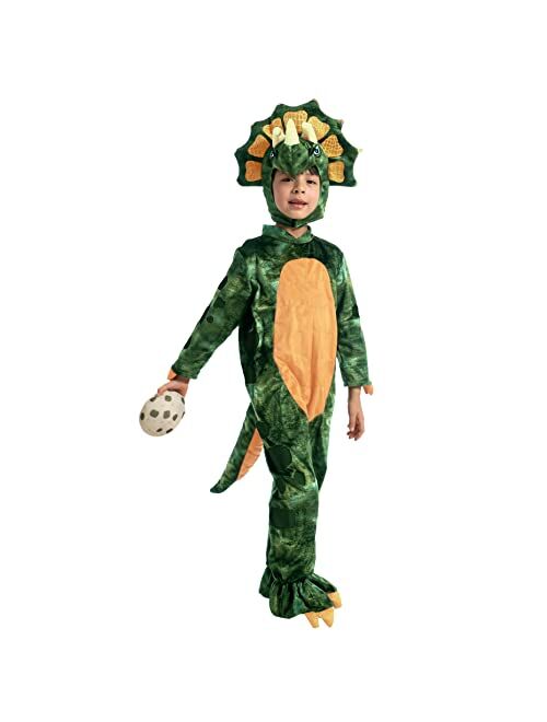 Spooktacular Creations Halloween Child Triceratops Costume, Brown Unisex Toddler Kids Realistic Dinosaur Onesie Jumpsuit for Halloween Dress Up Party-S