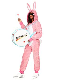 Halloween Womens Energetic Bunny Costume - Animal Adult Onesie - Adjustable Rabbit Ears with Marching Drum