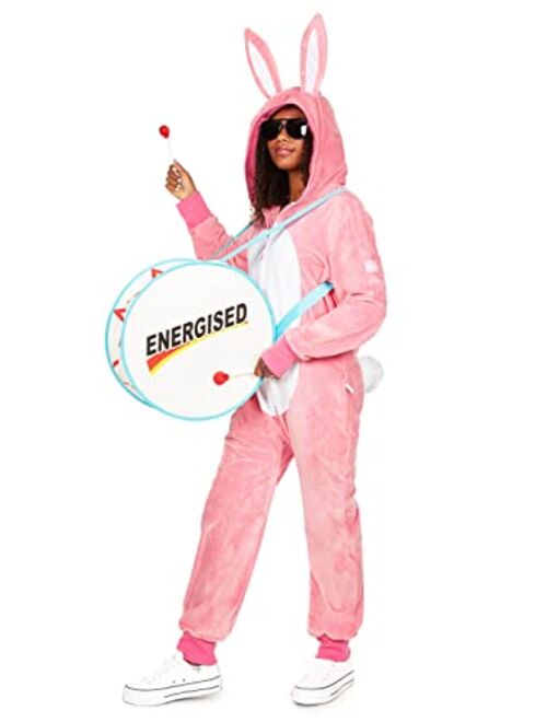 Tipsy Elves Halloween Womens Energetic Bunny Costume - Animal Adult Onesie - Adjustable Rabbit Ears with Marching Drum