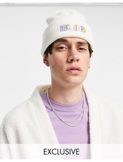 inspired unisex rainbow logo beanie in ecru