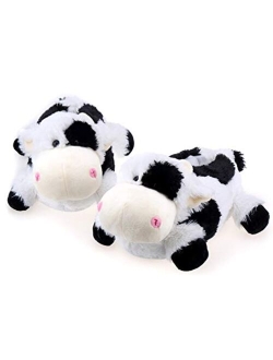 Onmygogo Indoor Fuzzy Winter Animal Panda and Cow Plush Slippers for Adult Women Men Boys Girls Kids