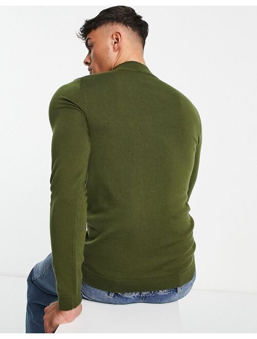 ASOS DESIGN muscle fit premium merino wool turtle neck sweater in olive