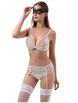 Lidogirl Women Lingerie with Stockings and Gloves, Sexy Garter Belt Lingerie Set