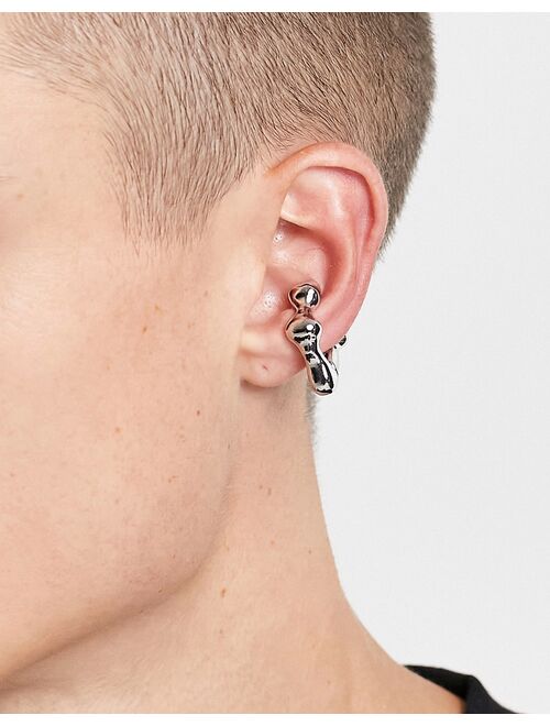 ASOS DESIGN ear cuff with drippy effect in silver tone