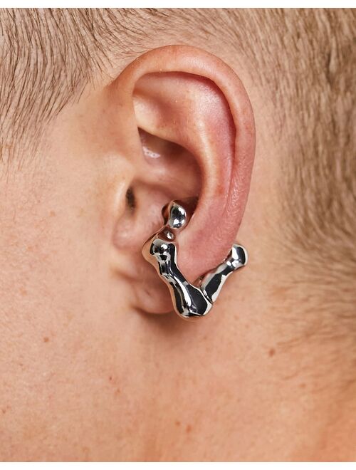 ASOS DESIGN ear cuff with drippy effect in silver tone