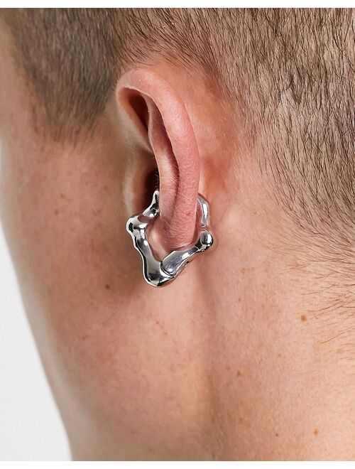 ASOS DESIGN ear cuff with drippy effect in silver tone