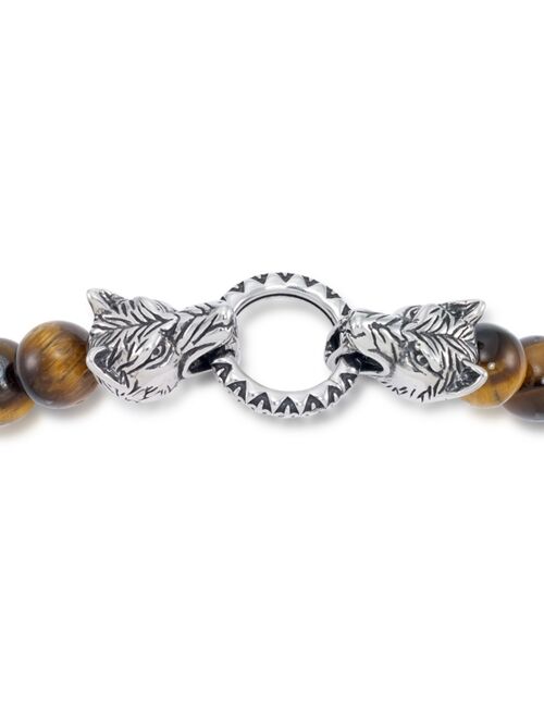 Andrew Charles by Andy Hilfiger Men's Tiger's Eye Bead Wolf Head Stretch Bracelet in Stainless Steel (Also in Onyx & White Agate)