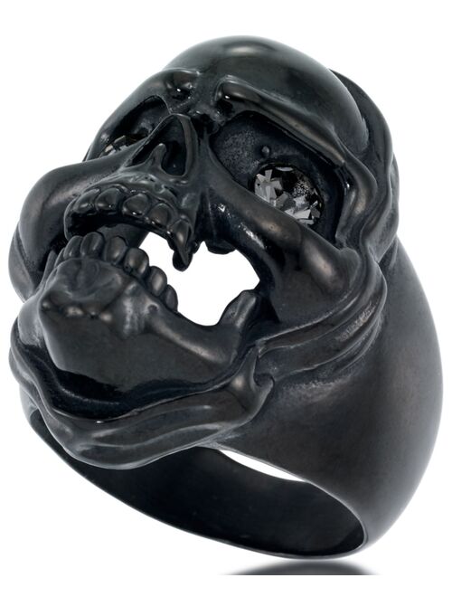 Andrew Charles by Andy Hilfiger Men's Cubic Zirconia Skull Ring in Black Ion-Plated Stainless Steel