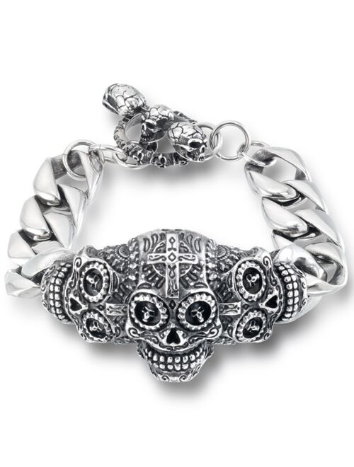 Andrew Charles by Andy Hilfiger Men's Ornamental Skull Curb Link Bracelet in Stainless Steel