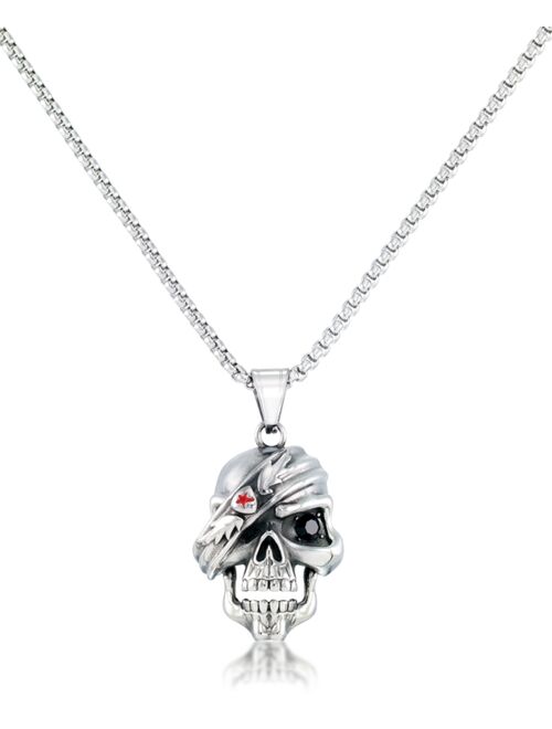 Andrew Charles by Andy Hilfiger Men's Cubic Zirconia Pirate Skull 24" Pendant Necklace in Stainless Steel