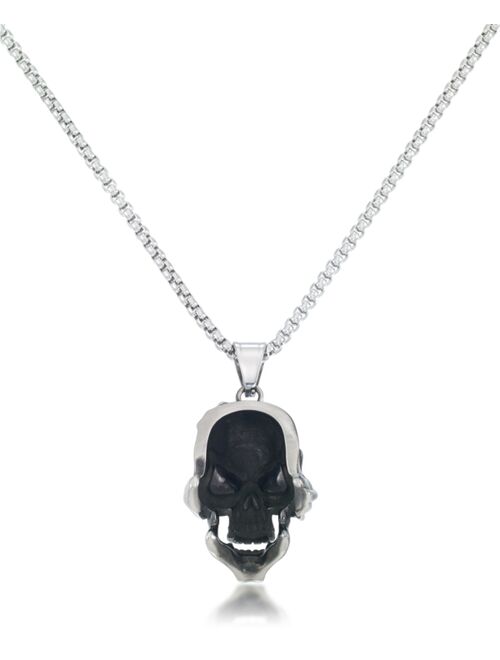 Andrew Charles by Andy Hilfiger Men's Cubic Zirconia Pirate Skull 24" Pendant Necklace in Stainless Steel