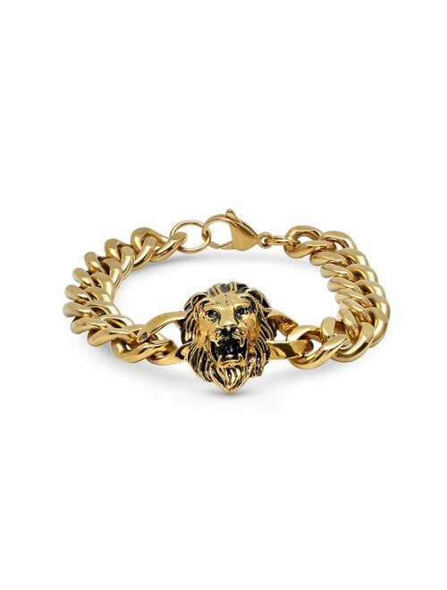 STEELTIME Men's 18k Gold Plated Stainless Steel Lion Head Chain Link Bracelet