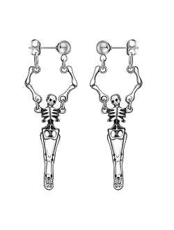 QGOLIVER Skull Earrings for Men Stud Earrings Stainless Steel Gothic Hip Hop Jewelry Skeleton Dangle Earrings for Women