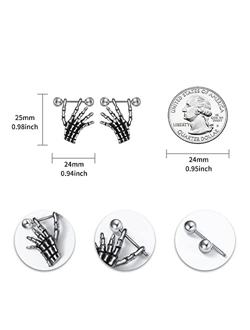 QGOLIVER Skull Earrings for Men Stud Earrings Stainless Steel Gothic Hip Hop Jewelry Skeleton Dangle Earrings for Women