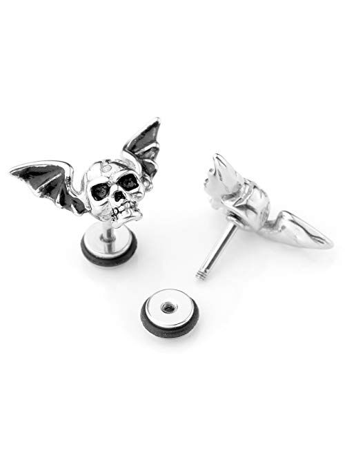 Zysta 4PCS Skull Ghost Head Skeleton Claw Bat Earring Flat Back Screw On Cool Ear Lobe Studs Cartilage Helix Piercing Set Women Men 16G Post