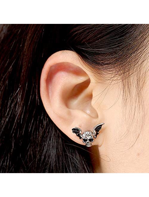 Zysta 4PCS Skull Ghost Head Skeleton Claw Bat Earring Flat Back Screw On Cool Ear Lobe Studs Cartilage Helix Piercing Set Women Men 16G Post