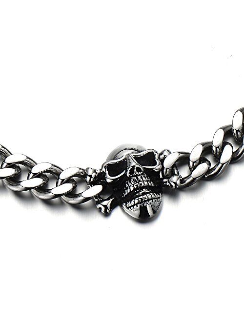 COOLSTEELANDBEYOND Mens Stainless Steel Curb Chain Skull Necklace Gothic Style