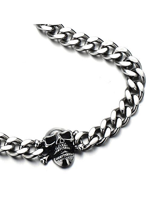 COOLSTEELANDBEYOND Mens Stainless Steel Curb Chain Skull Necklace Gothic Style