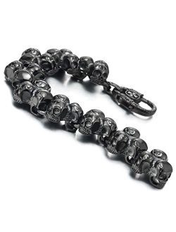 COOLSTEELANDBEYOND Mens Stainless Steel Large Skull Link Bracelet Biker Gothic Style High Polished