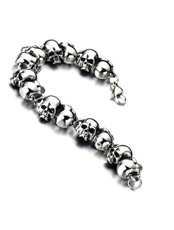 COOLSTEELANDBEYOND Mens Stainless Steel Large Skull Link Bracelet Biker Gothic Style High Polished