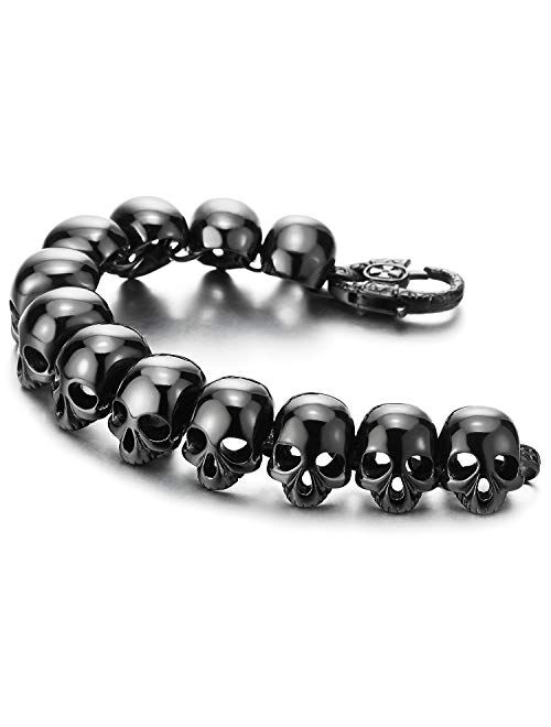 COOLSTEELANDBEYOND Mens Stainless Steel Large Skull Link Bracelet Biker Gothic Style High Polished