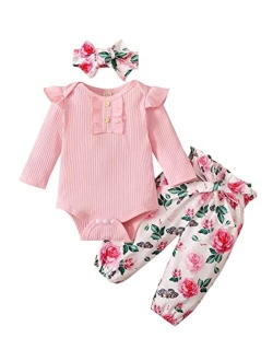 Adxsun Newborn Baby Girls Outfits Flying Sleeve Romper+Cute Pants+Headband 3PC Infant Girl Clothes Set