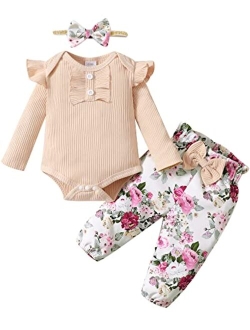 Mioglrie Newborn Infant Baby Girl Clothes Romper Pants Set Floral Outfits Cotton Baby Clothes for Girls