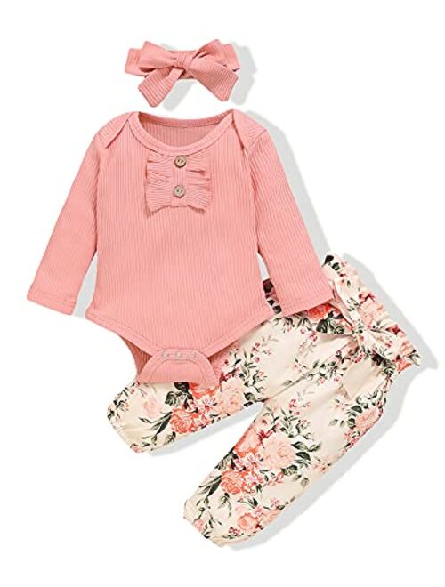 Mioglrie Newborn Infant Baby Girl Clothes Romper Pants Set Floral Outfits Cotton Baby Clothes for Girls