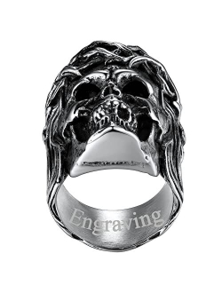 FaithHeart Punk Skull Band Rings for Men Women, Stainless Steel 7mm Skeleton Rings Size 7/8/9/10/11/12/13/14