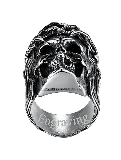 FaithHeart Punk Skull Band Rings for Men Women, Stainless Steel 7mm Skeleton Rings Size 7/8/9/10/11/12/13/14