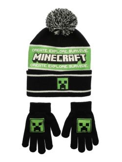 Big Boys Minecraft Hat and Gloves Set, 2-Piece