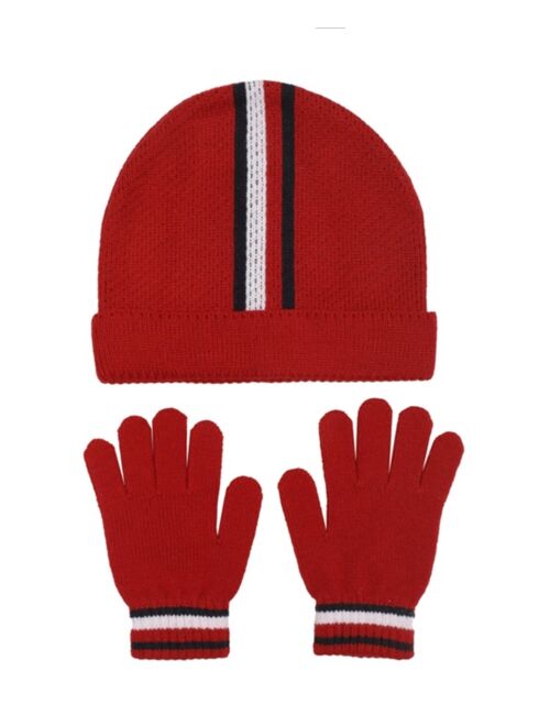 TOMMY HILFIGER Big Boys Vertical Global Stripe Cuff Hat and Glove, 2 Piece Set