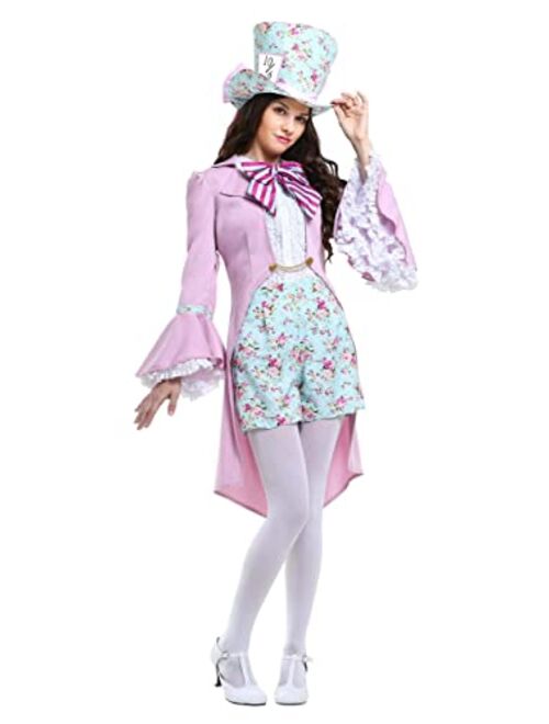 Fun Costumes Adult Pretty Mad Hatter Costume Women's Alice in Wonderland Costume Pink Mad Hatter