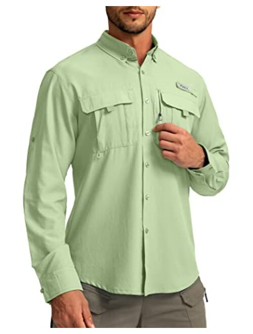 Pudolla Men's Sun Protection Fishing Shirts Long Sleeve Travel Work Shirts for Men UPF50+ Button Down Shirts with Zipper Pockets