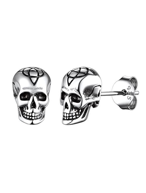 Suplight Punk Skull Earrings 925 Sterling Silver Gothic Skeleton Non Piercing Ear Cuffs/Huggie Hoop/Ear Piercing Earrings for Women Men (with Gift Box)