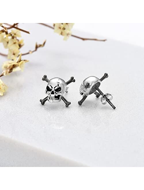 Seiyang Skull Earrings Sterling Silver Skull Dragon/Snake/Owl/Bones Stud Earrings for Women Men