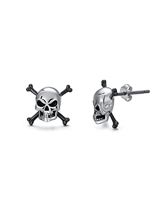 Seiyang Skull Earrings Sterling Silver Skull Dragon/Snake/Owl/Bones Stud Earrings for Women Men