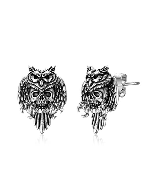 Seiyang Skull Earrings Sterling Silver Skull Dragon/Snake/Owl/Bones Stud Earrings for Women Men