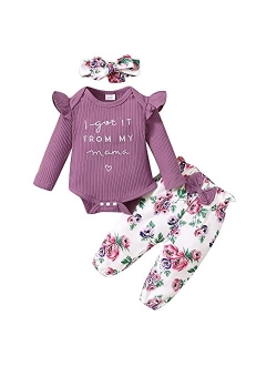 Olluisneo Newborn Baby Girl Clothes Infant Outifts Long Sleeve Romper Floral Pant Set Fall Winter Baby Girl Clothes