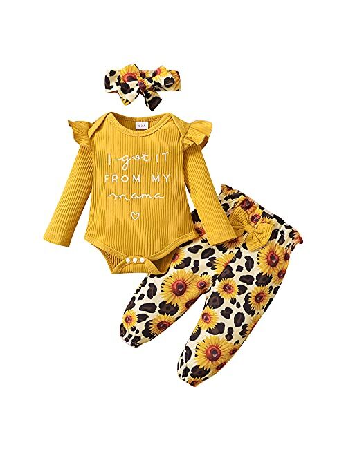 Olluisneo Newborn Baby Girl Clothes Infant Outifts Long Sleeve Romper Floral Pant Set Fall Winter Baby Girl Clothes