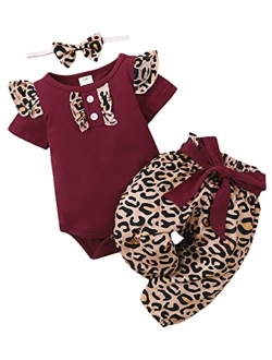 Yvowming Newborn Baby Girl Clothes Infant Baby Ruffle Romper +Pants + Headband 3 PCS Outfits Set